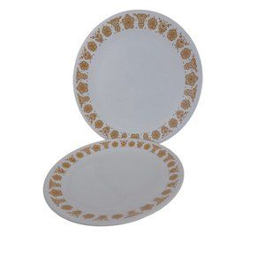 Vintage Corelle 10.5" Dinner Plate & 8.75" Salad Plate Gold Butterfly Corning